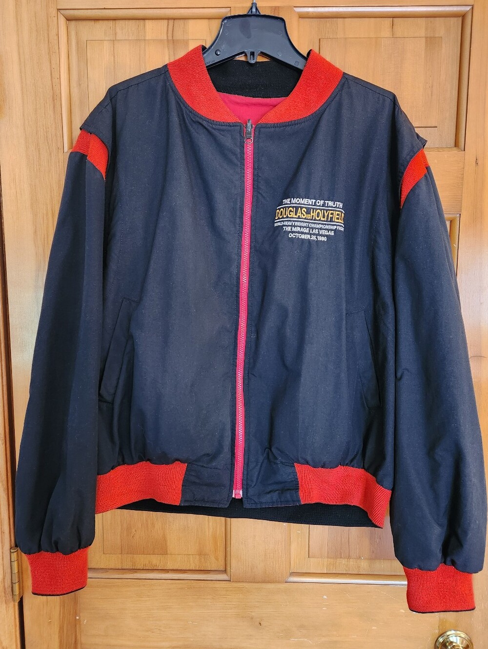Vintage 1990 Douglas vs Holyfield Black & Red Zip Reversable Bomber Jacket